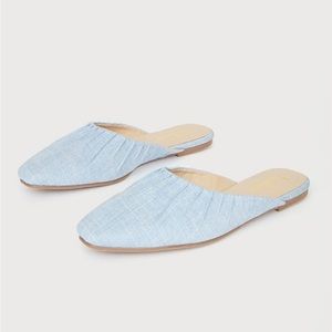 Lulus Saphira Blue Chambray Square Toe Mules